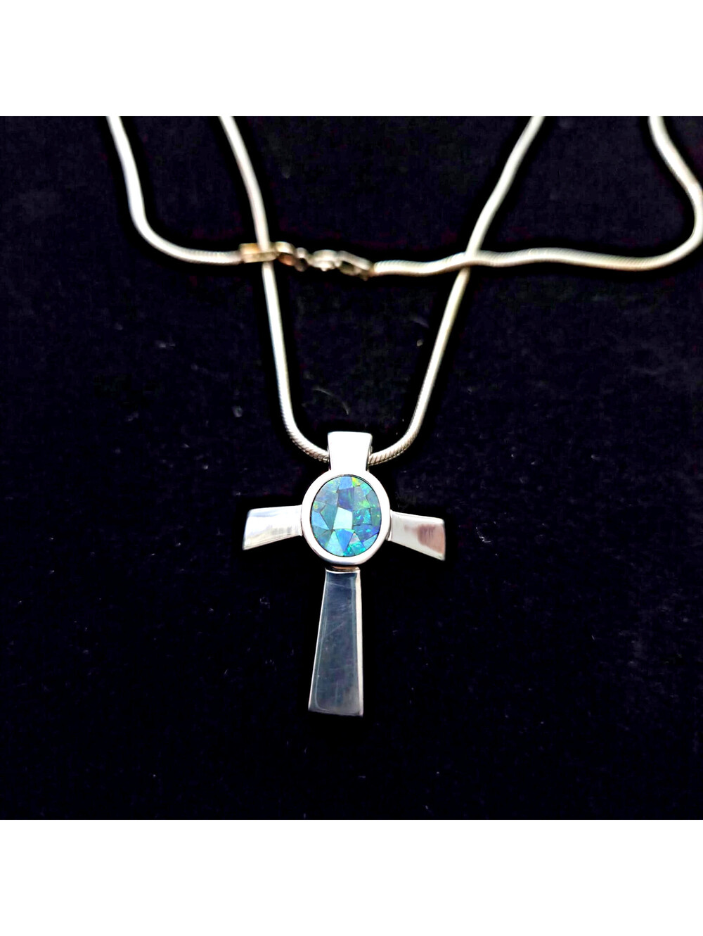PAJ Prime Art Jewelry Sterling Australian Opal Doublet White Zircon Cross